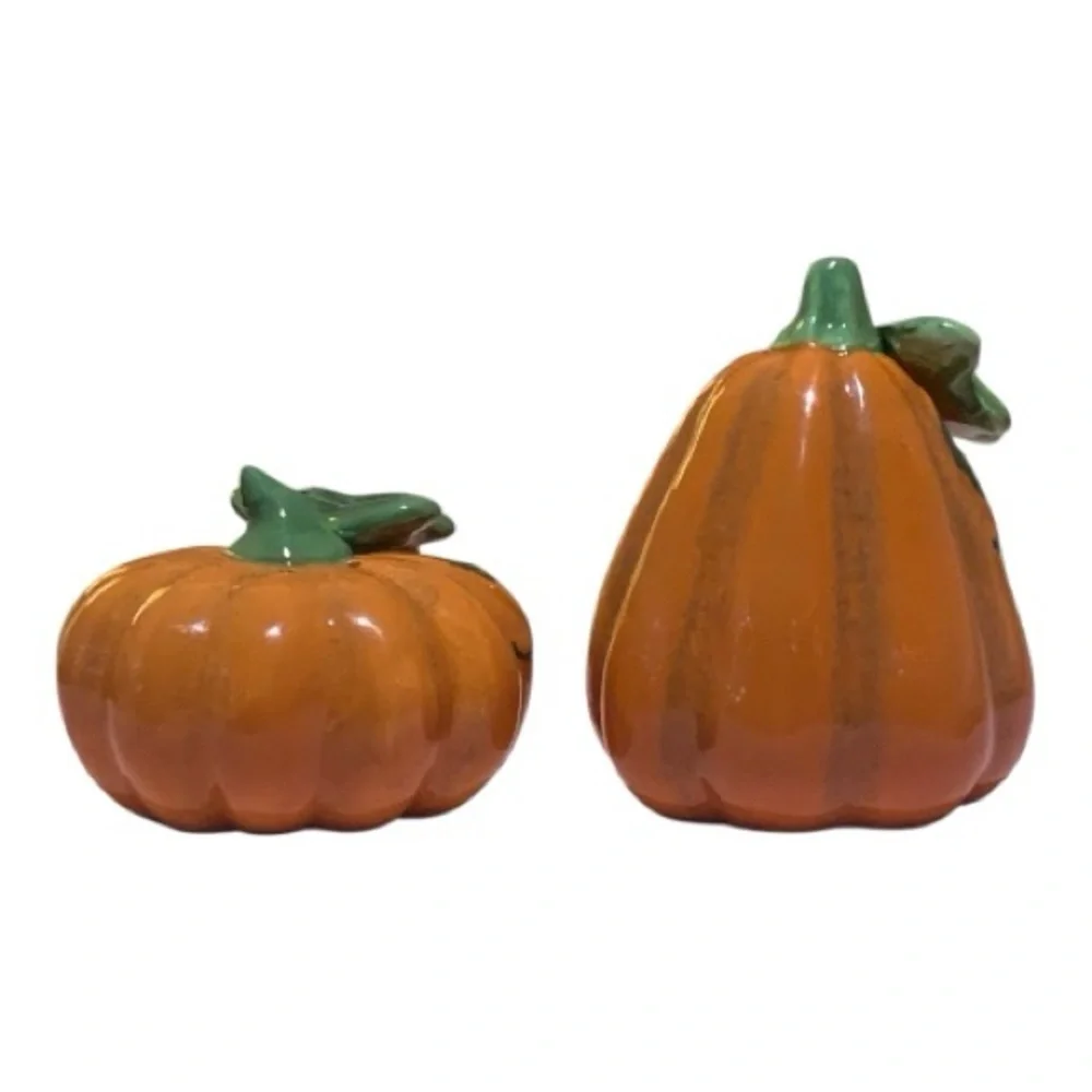 Pier‎ 1 Autumn Ceramic Pumpkin Salt and Pepper Shakers Thanksgiving